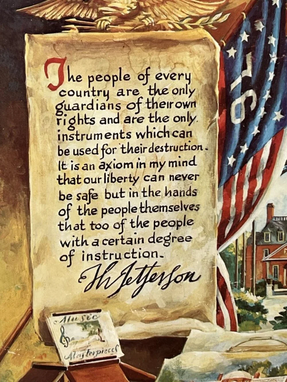 Vintage Patriotic Thomas Jefferson Letter Print on Wooden Plaque 10.5” X 13.5”